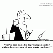 Tax cartoons, tax dodge, corporate tax, dogs, dog names, IRS, tax strategy, tax plans, paying taxes, tax cheats.