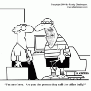 Teamwork Cartoons, Cartoons About Coworkers: employee relations, employee relationships, coworker relations, workforce, employees, office bully, new employee.