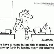 Teamwork Cartoons, Cartoons About Coworkers: employee relations, employee relationships, coworker relations, workforce, employees, late for work, undependable worker, lazy worker.