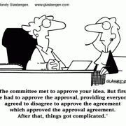 Teamwork Cartoons, Cartoons About Coworkers: employee relations, employee relationships, coworker relations, workforce, employees, agree to disagree, committee, bureaucracy.