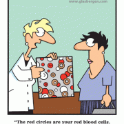 Medical Cartoons: white blood cells, red blood cells, blood cells, brown circles are donuts, doctor cartoon, patient, blood, doctor, doughnuts, donuts, cartoons about doctors, weight loss, carbs, carbohydrates