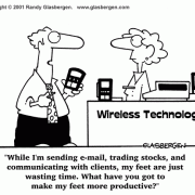 Cartoons About Wireless Communications: wireless technology, wireless Internet, wifi, cell phones, smart phones, wireless phones, wireless network, wireless communication systems, wireless networking, wireless troubleshooting, Bluetooth, Bluetooth technology, hooked on wireless, mobile computing, mobile phones, mobile Internet, mobile communications, cellular, productivity, wireless telephony.