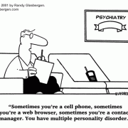Cartoons About Wireless Communications: wireless technology, wireless Internet, wifi, cell phones, smart phones, wireless phones, wireless network, wireless communication systems, wireless networking, wireless troubleshooting, Bluetooth, Bluetooth technology, hooked on wireless, mobile computing, mobile phones, mobile Internet, mobile communications, cellular, wireless telephony, psychiatrist, multiple personalities, multiple personality disorder, versatile phone.